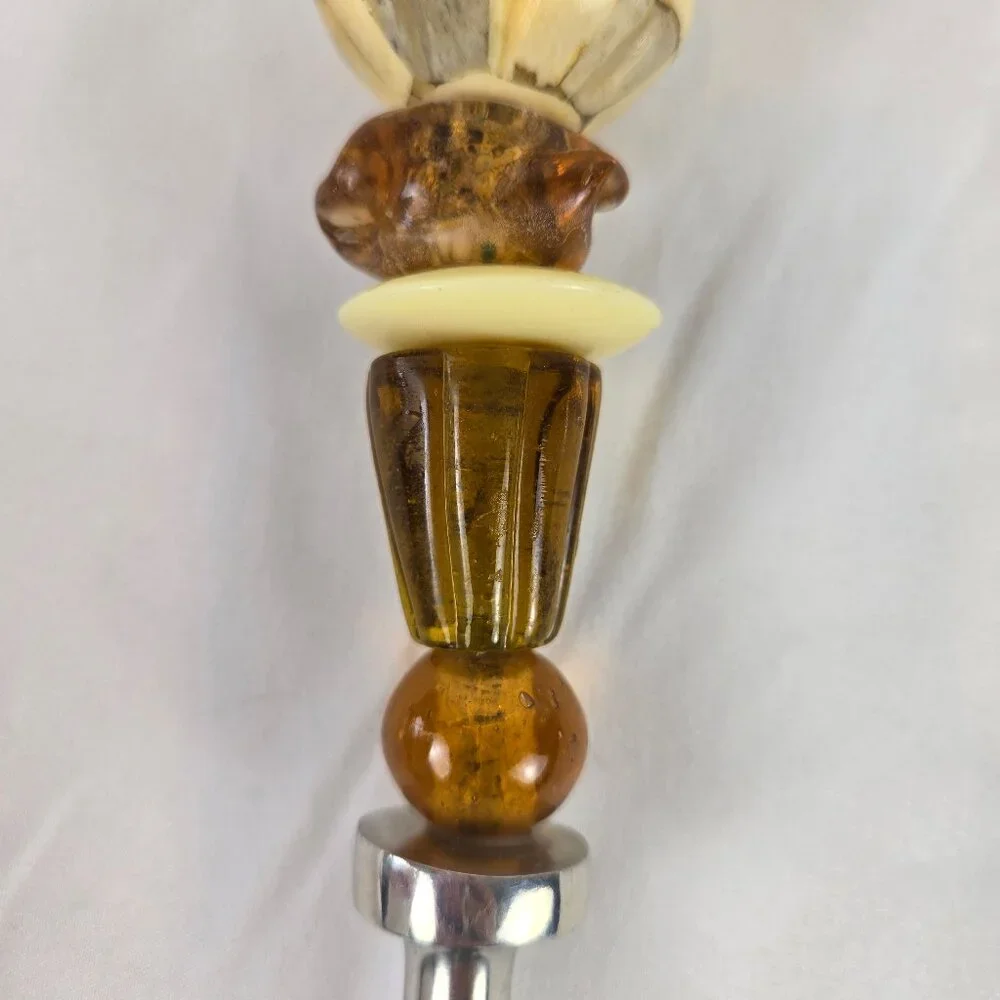 Vintage Serving Pieces Fork Spoon Amber Glass Cream Bakelite Beads Silver Plate